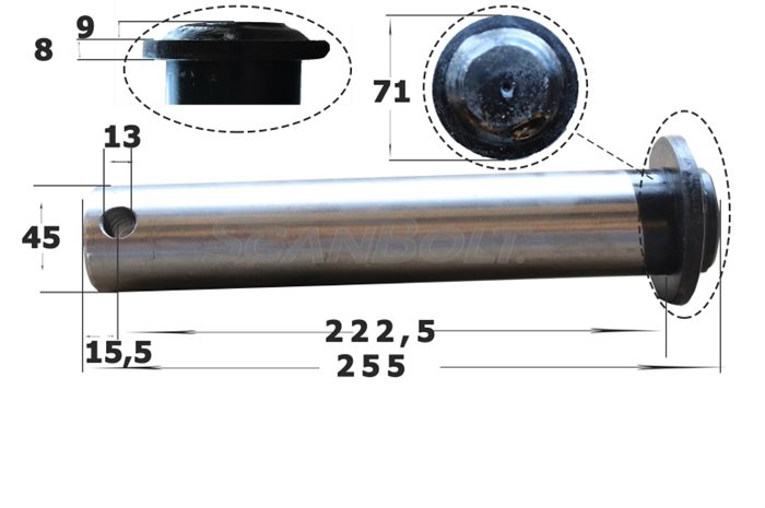 45x255 mm. Bolt uten smøring