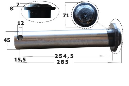 45x285 mm. Bolt uten smøring