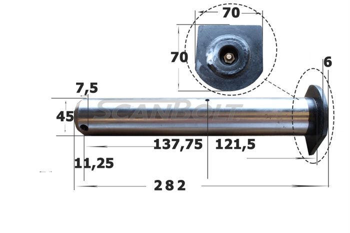 45x282 mm. Bolt med smøring