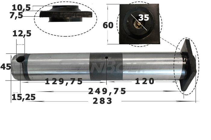 45x283 mm. Bolt uten smøring