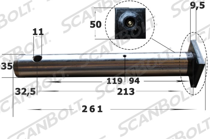 35x261 mm. Bolt med smøring