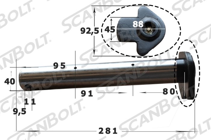 40x281 mm. Bolt med smøring